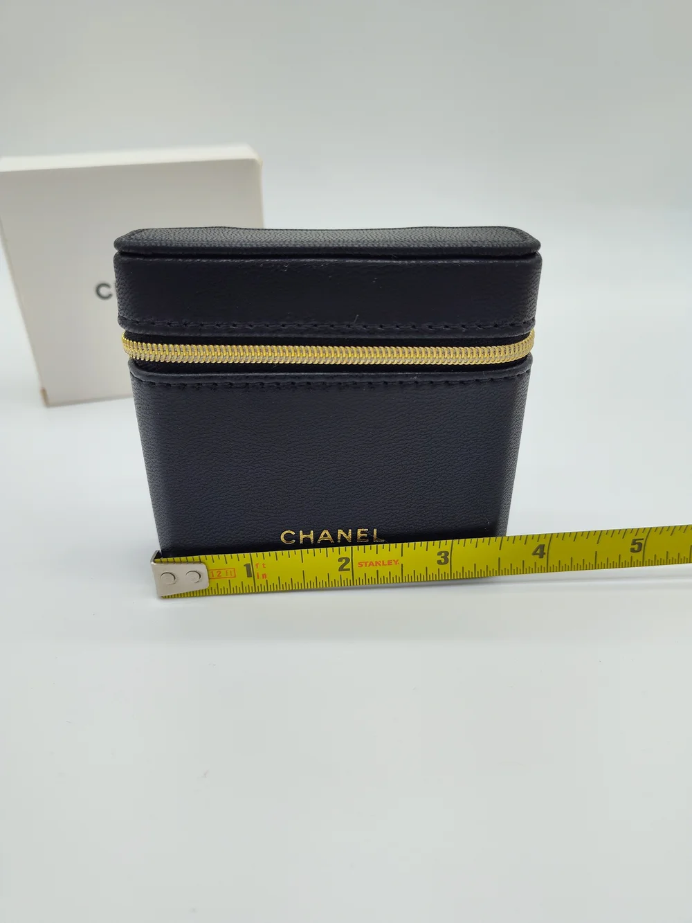 CHANEL MAKEUP PROMO Black Lipstick Case Storage Organizer Mirror Gold Zip NIB